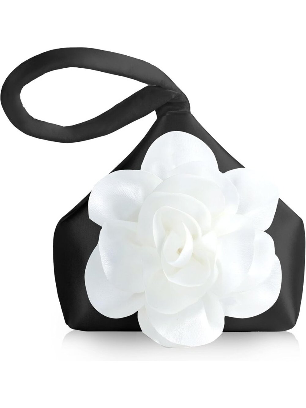 👜Women's Black White Flower Satin Triangle Evening Clutch Wristlet Purses Bag
